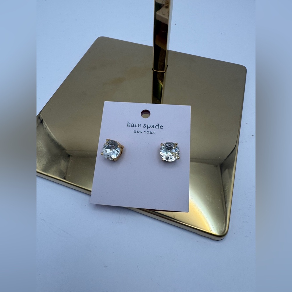 NWT Kate Spade Little Luxuries Gold and Clear Round Stud Earrings